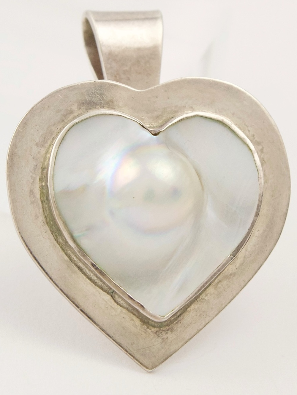 Vintage Blister Pearl Sterling Silver Heart Pendant Brooch by Harry & BJ Mackie